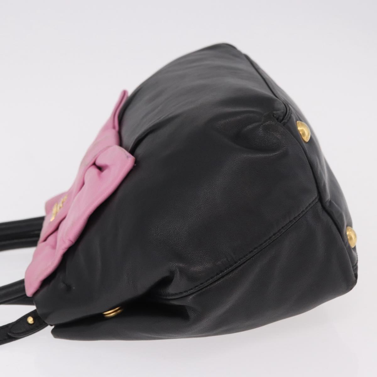 PRADA Hand Bag Leather 2way Black Gold Auth ka4866