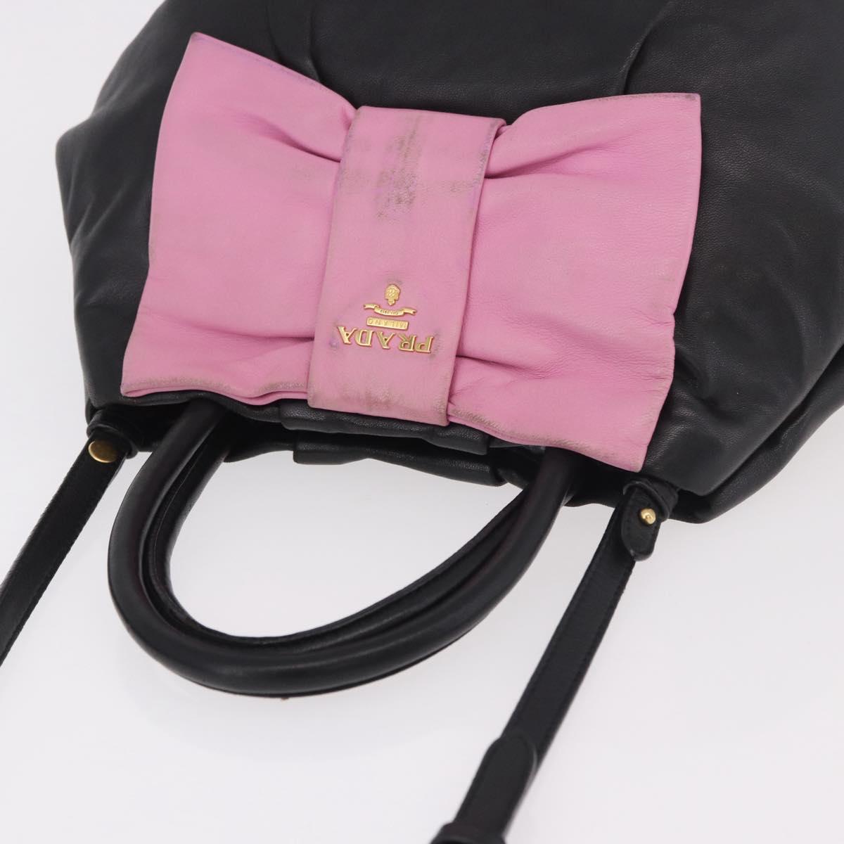 PRADA Hand Bag Leather 2way Black Gold Auth ka4866