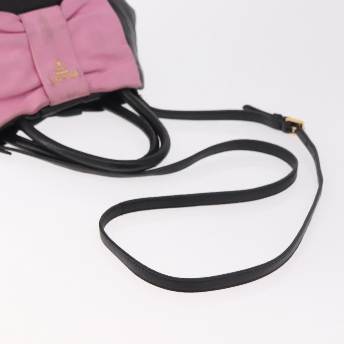 PRADA Hand Bag Leather 2way Black Gold Auth ka4866