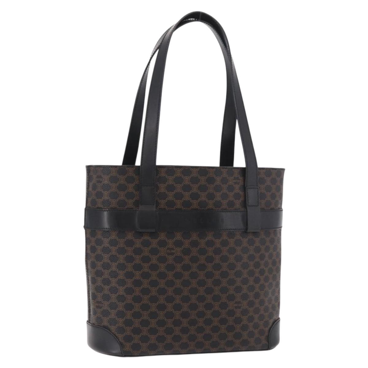 CELINE Macadam Canvas Tote Bag PVC Leather Black Gold Auth ka4867A