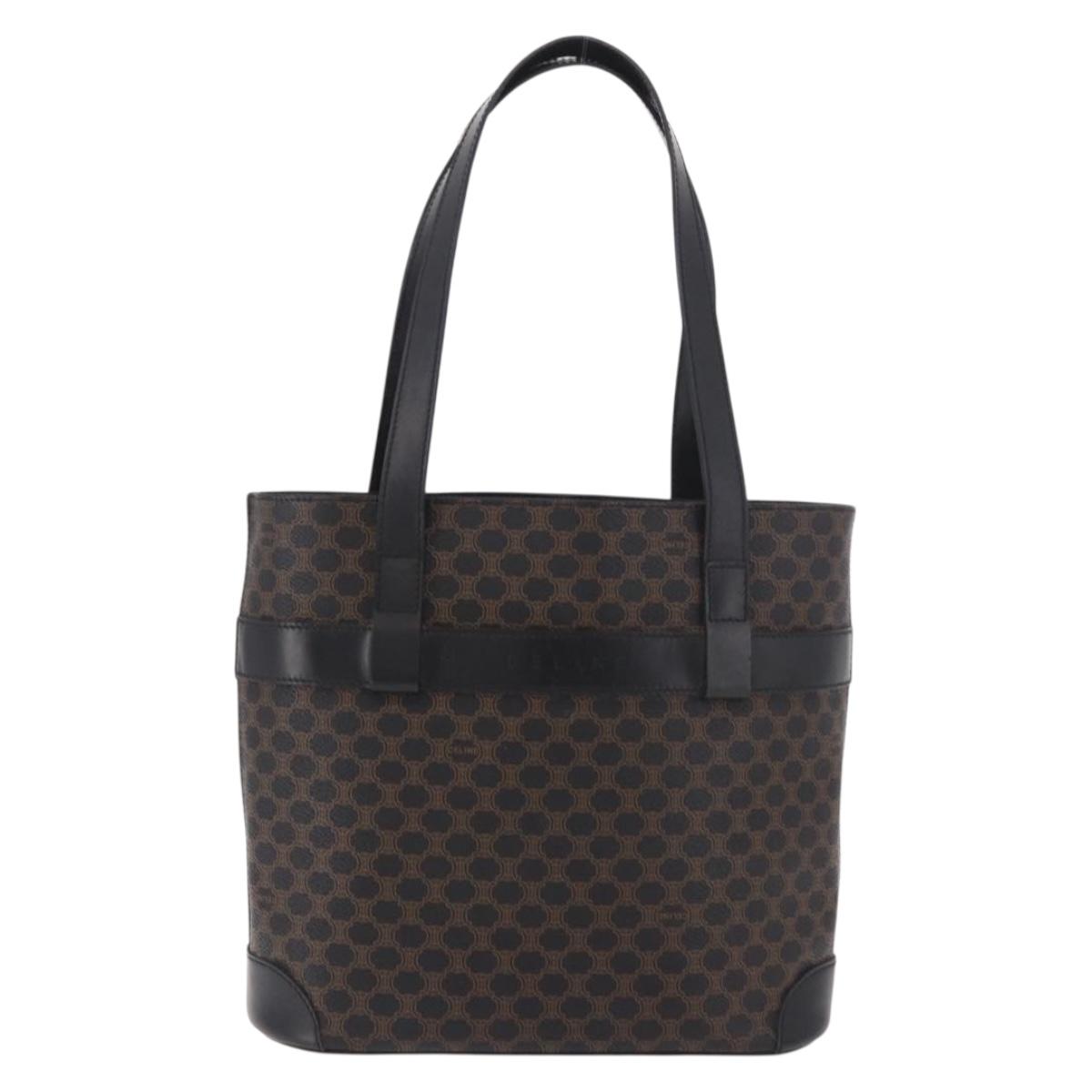 CELINE Macadam Canvas Tote Bag PVC Leather Black Gold Auth ka4867A