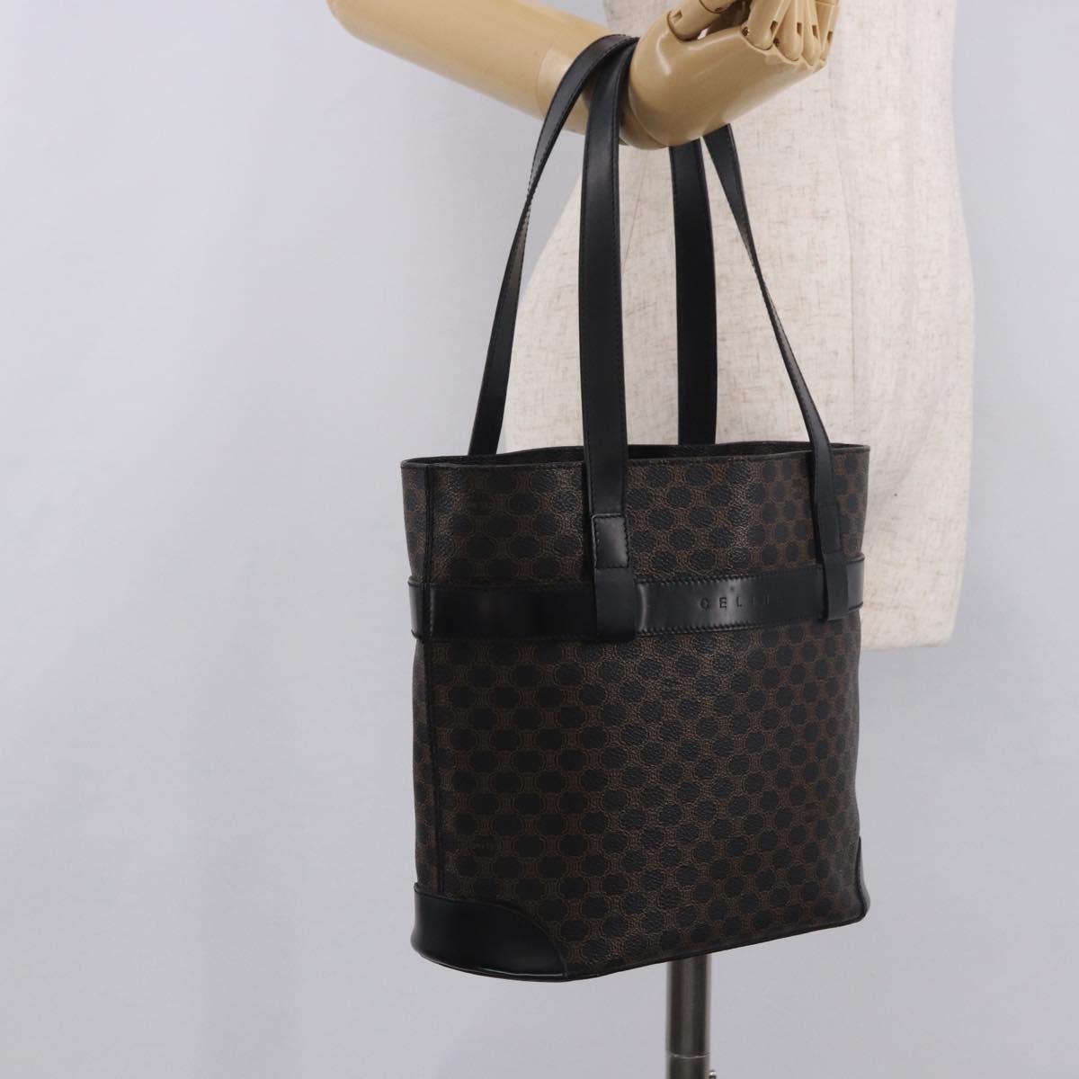 CELINE Macadam Canvas Tote Bag PVC Leather Black Gold Auth ka4867A