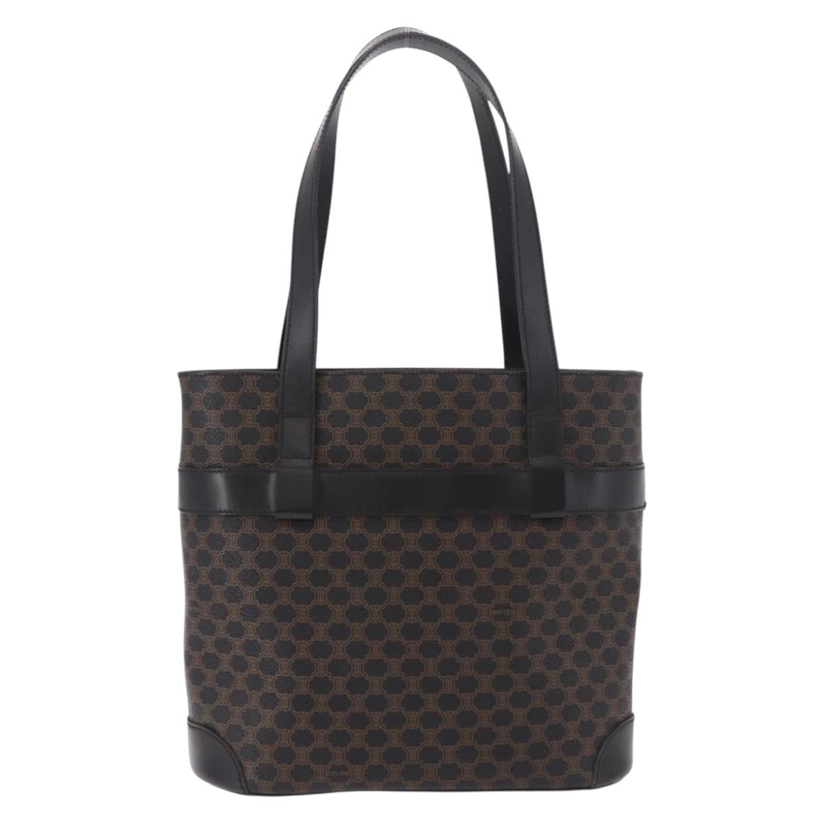 CELINE Macadam Canvas Tote Bag PVC Leather Black Gold Auth ka4867A