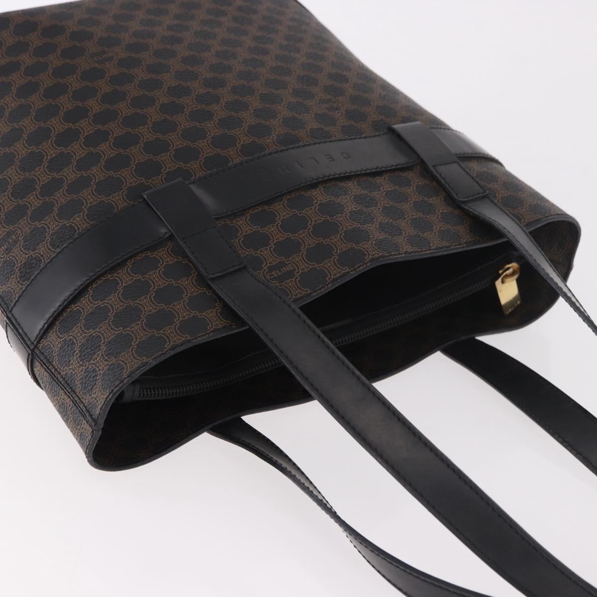 CELINE Macadam Canvas Tote Bag PVC Leather Black Gold Auth ka4867A