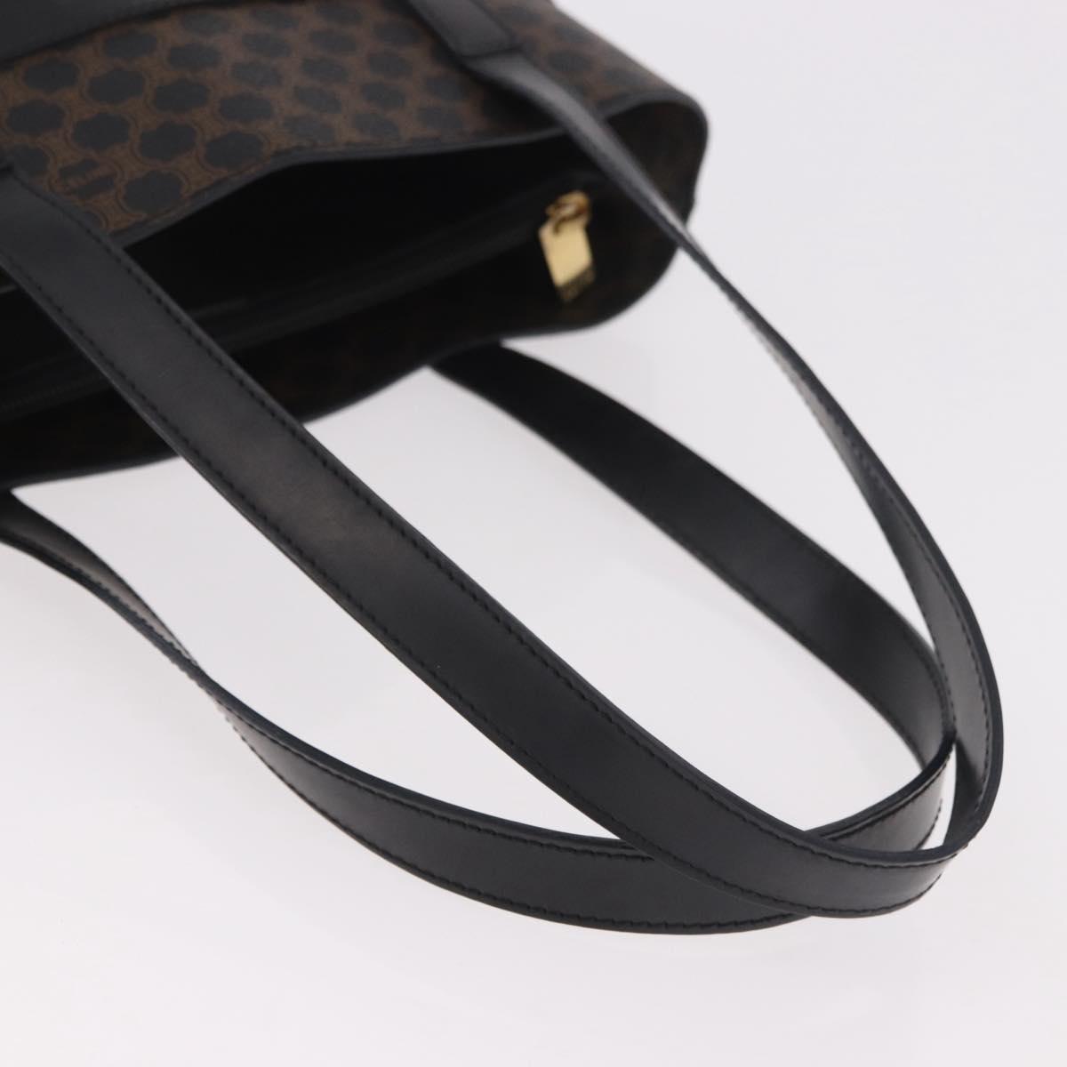 CELINE Macadam Canvas Tote Bag PVC Leather Black Gold Auth ka4867A