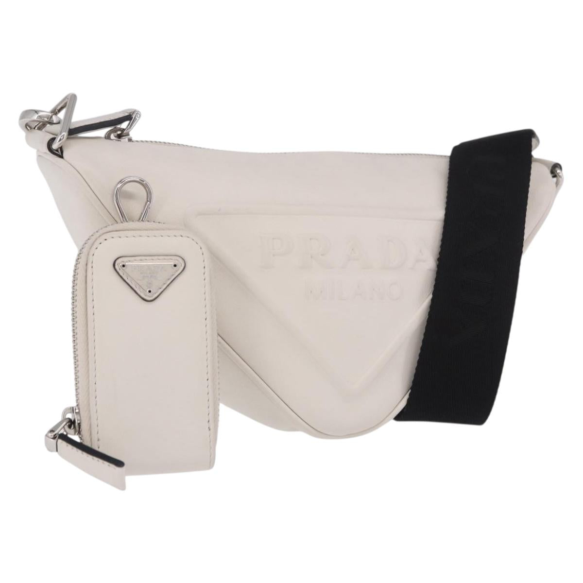 PRADA Shoulder Bag Leather White Silver Auth ka4868V