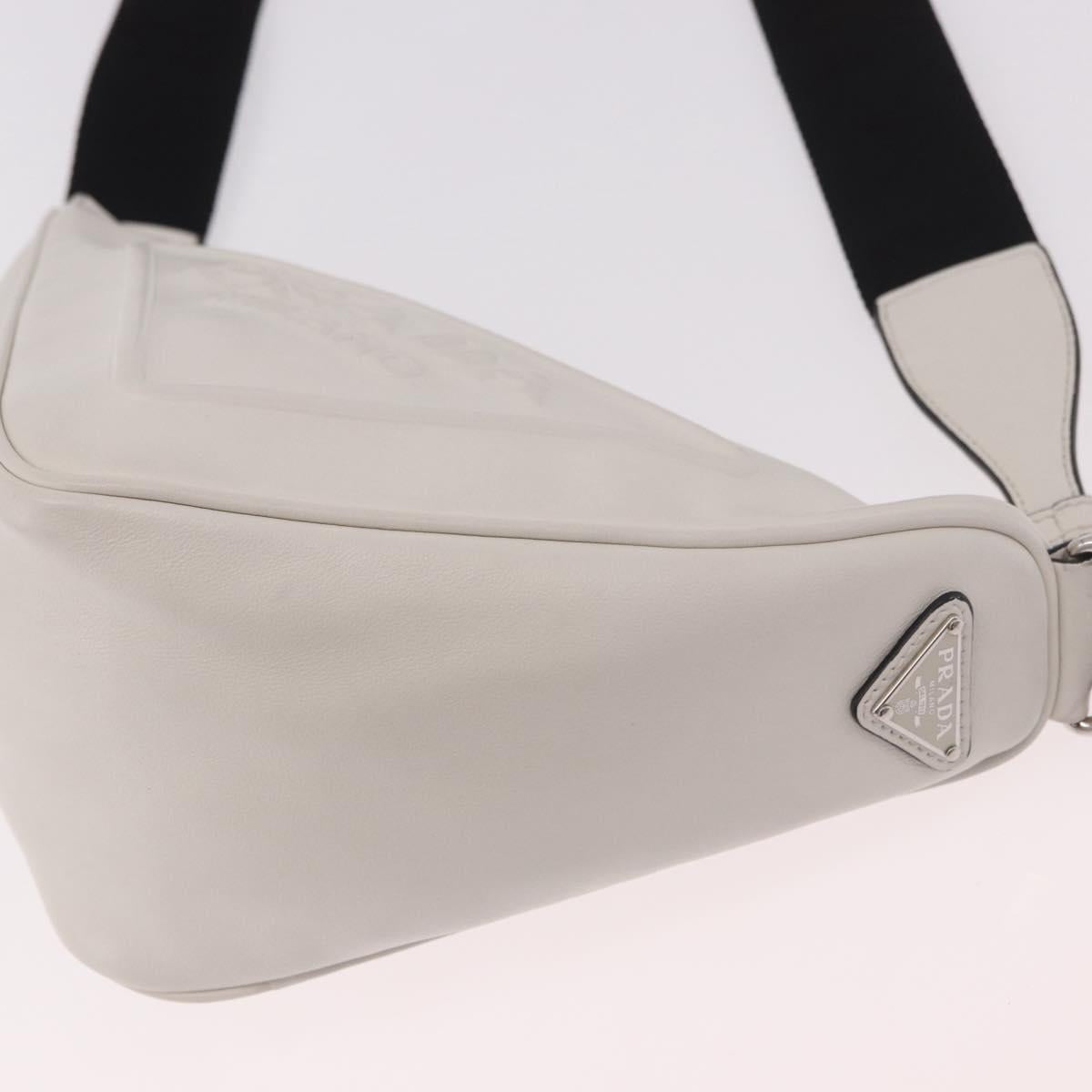 PRADA Shoulder Bag Leather White Silver Auth ka4868V