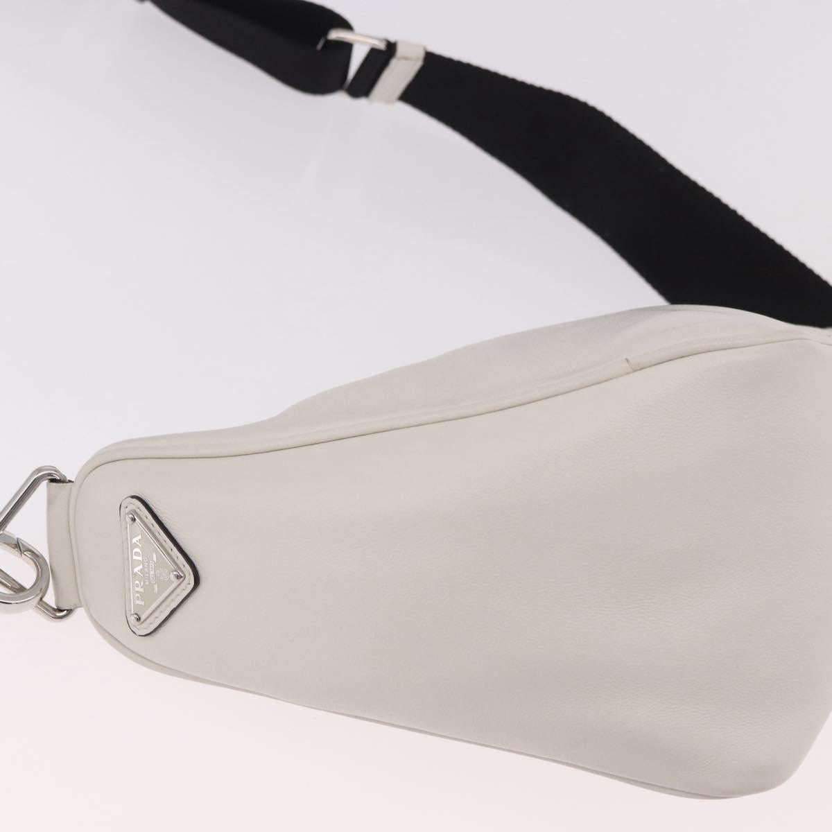 PRADA Shoulder Bag Leather White Silver Auth ka4868V