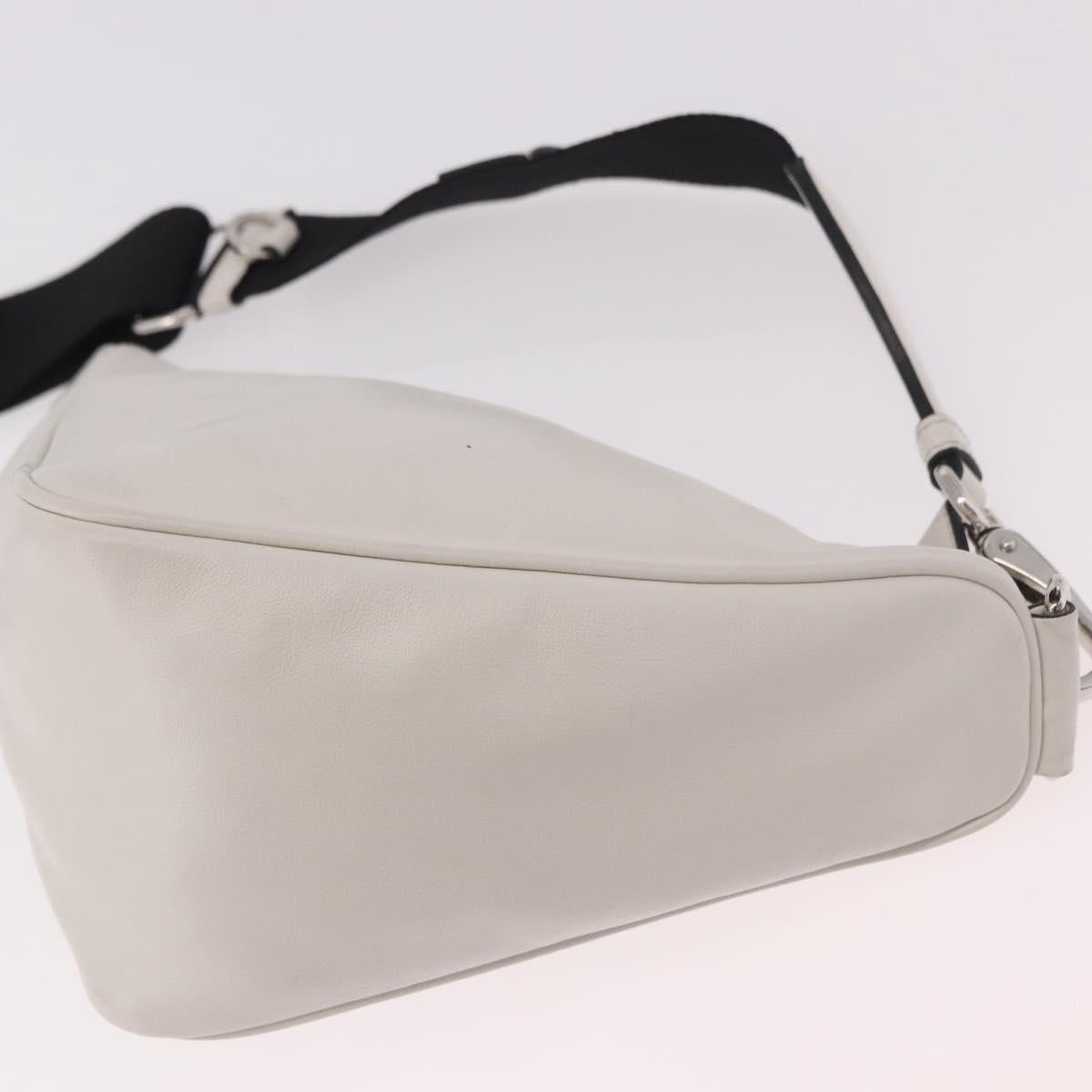 PRADA Shoulder Bag Leather White Silver Auth ka4868V
