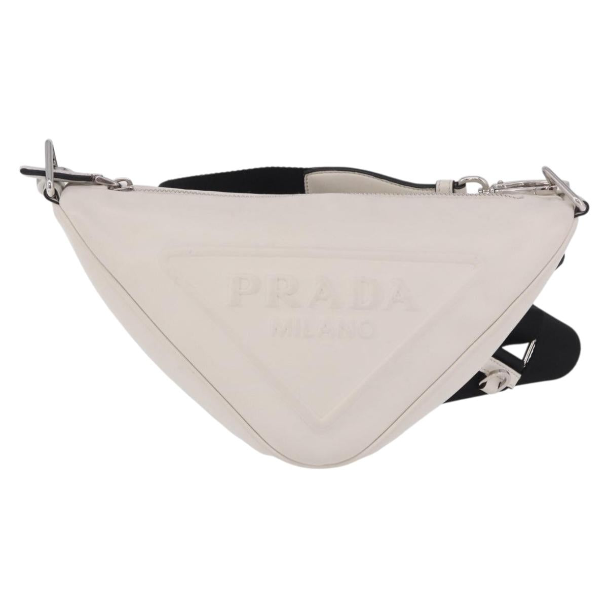 PRADA Shoulder Bag Leather White Silver Auth ka4868V