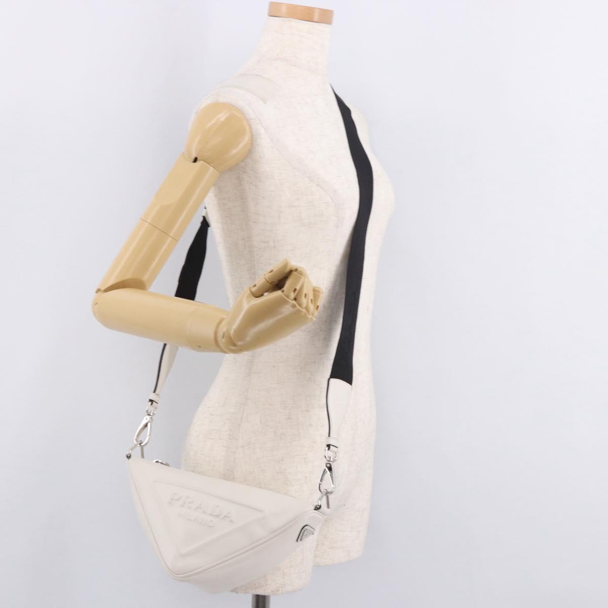 PRADA Shoulder Bag Leather White Silver Auth ka4868V