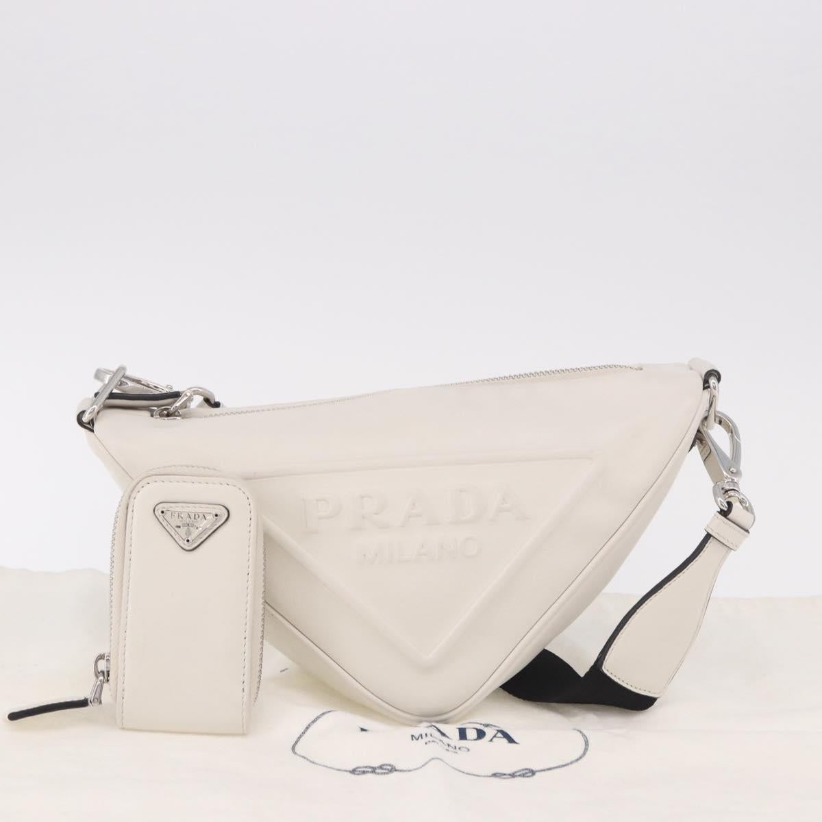 PRADA Shoulder Bag Leather White Silver Auth ka4868V