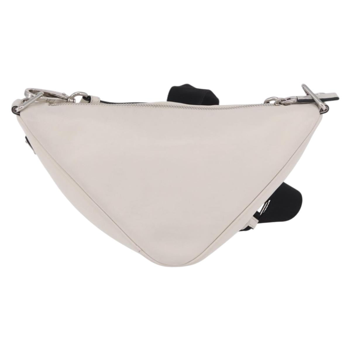 PRADA Shoulder Bag Leather White Silver Auth ka4868V