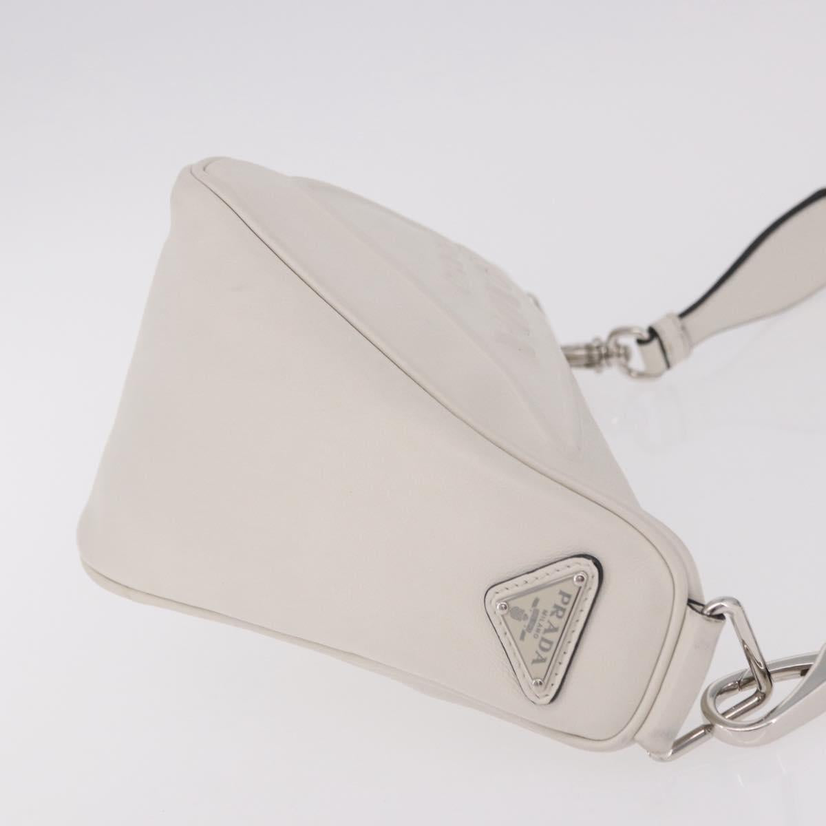 PRADA Shoulder Bag Leather White Silver Auth ka4868V