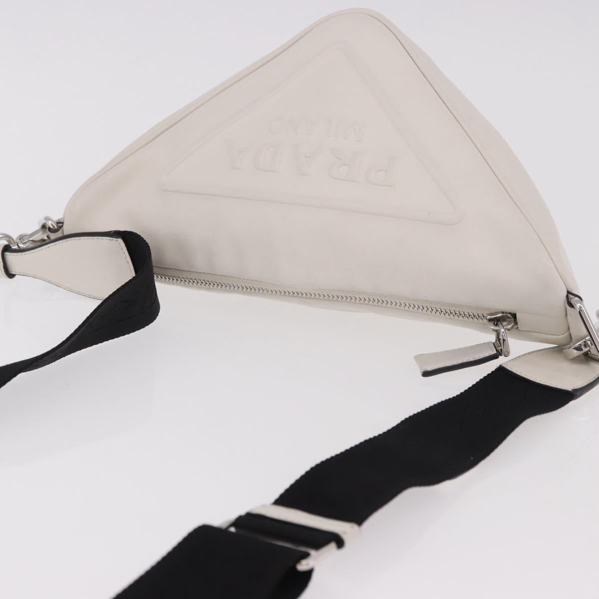 PRADA Shoulder Bag Leather White Silver Auth ka4868V
