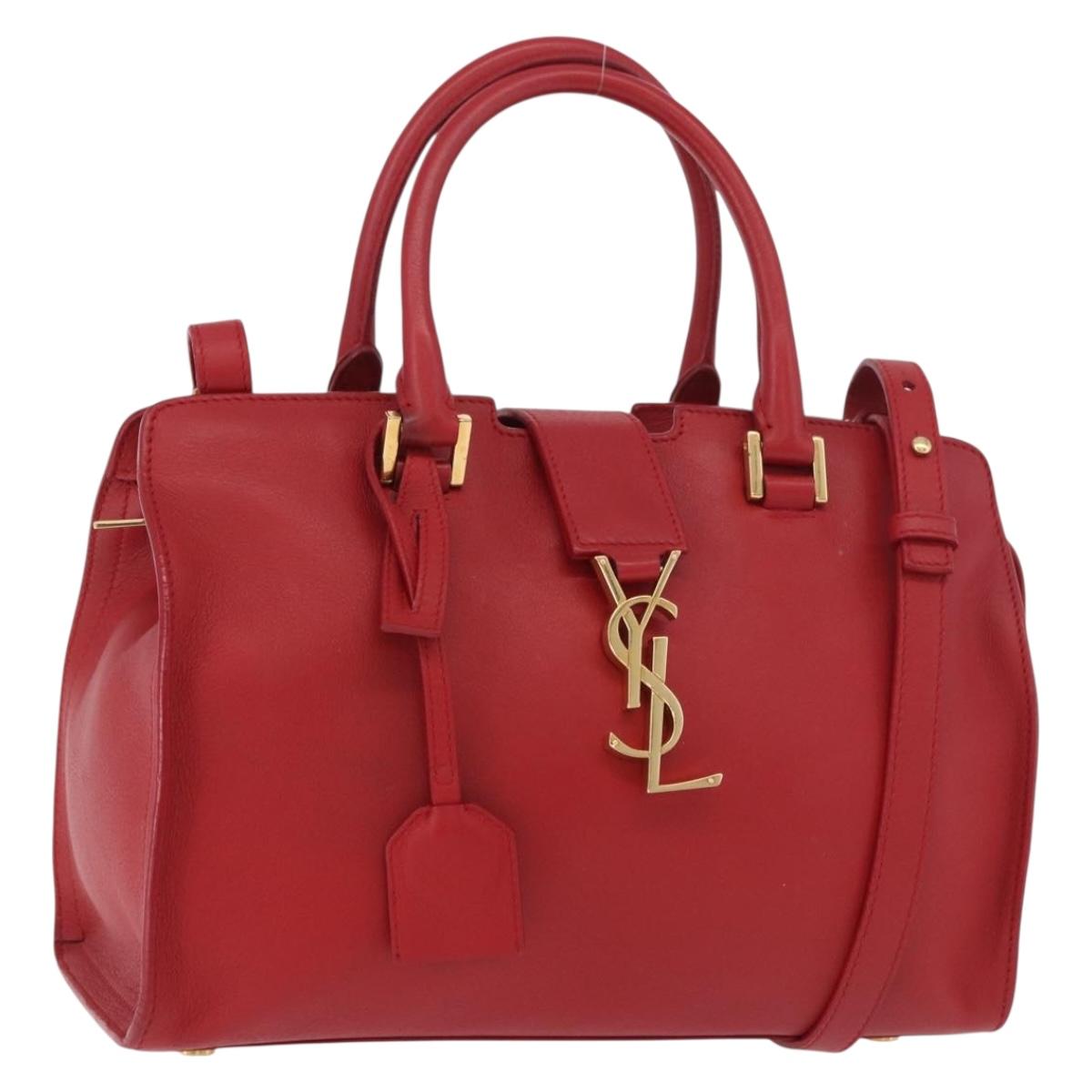 SAINT LAURENT Baby Cabas Hand Bag Leather 2way Red Gold Auth ka4869V