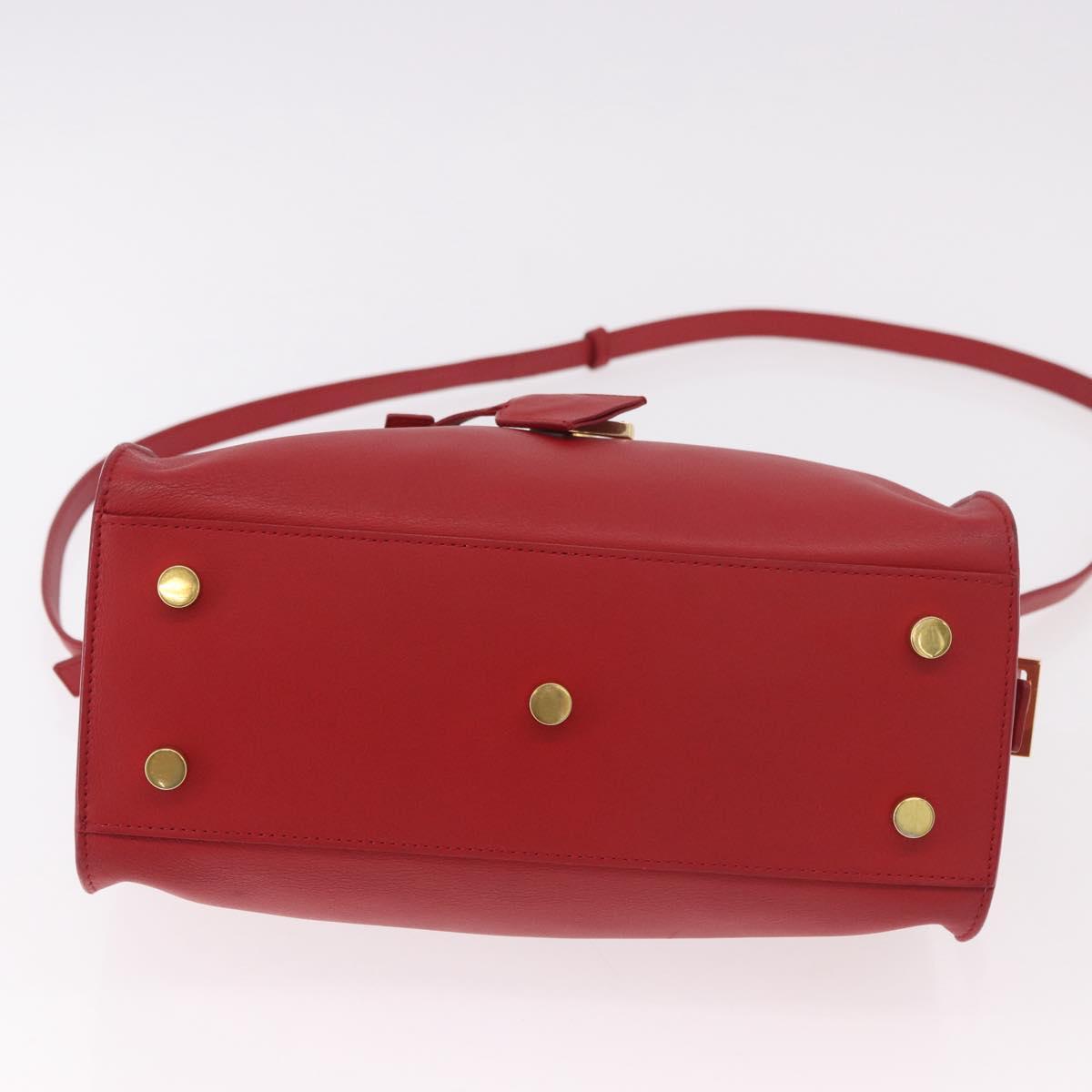SAINT LAURENT Baby Cabas Hand Bag Leather 2way Red Gold Auth ka4869V