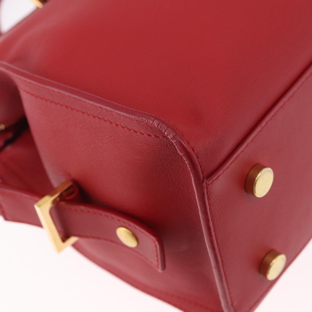 SAINT LAURENT Baby Cabas Hand Bag Leather 2way Red Gold Auth ka4869V