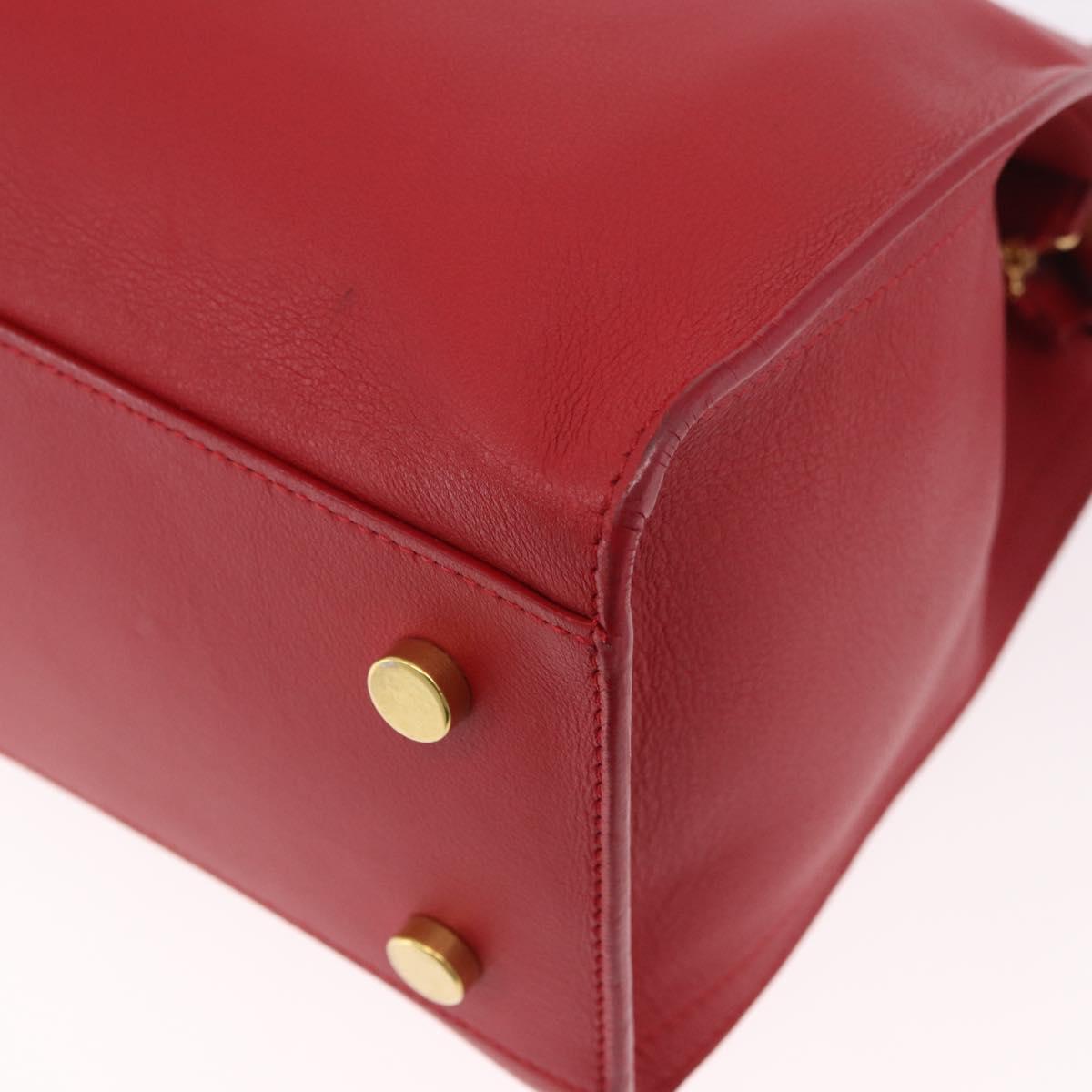 SAINT LAURENT Baby Cabas Hand Bag Leather 2way Red Gold Auth ka4869V