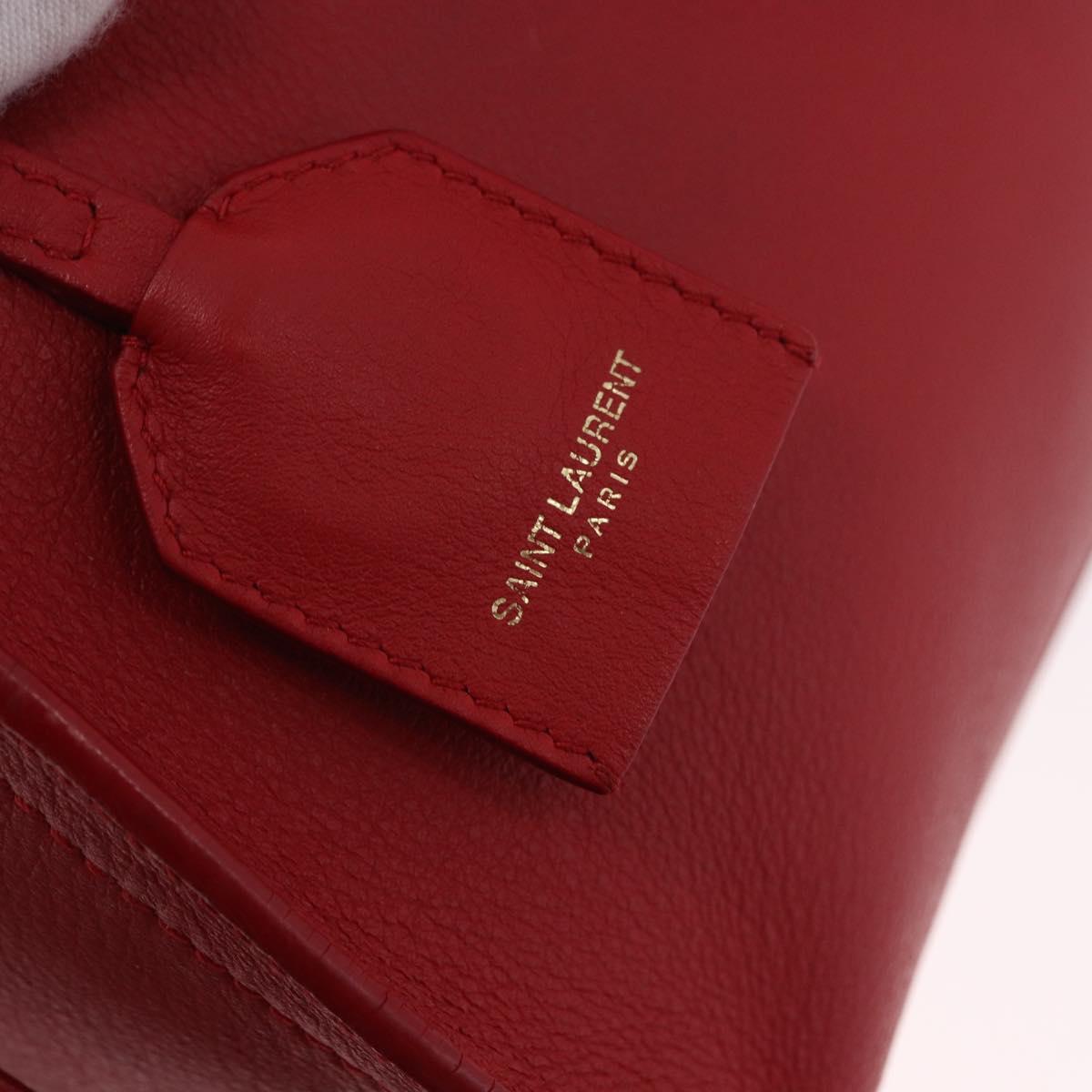 SAINT LAURENT Baby Cabas Hand Bag Leather 2way Red Gold Auth ka4869V