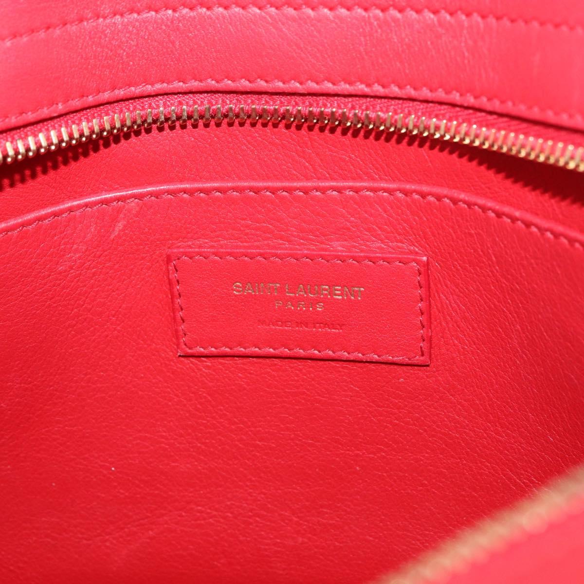 SAINT LAURENT Baby Cabas Hand Bag Leather 2way Red Gold Auth ka4869V