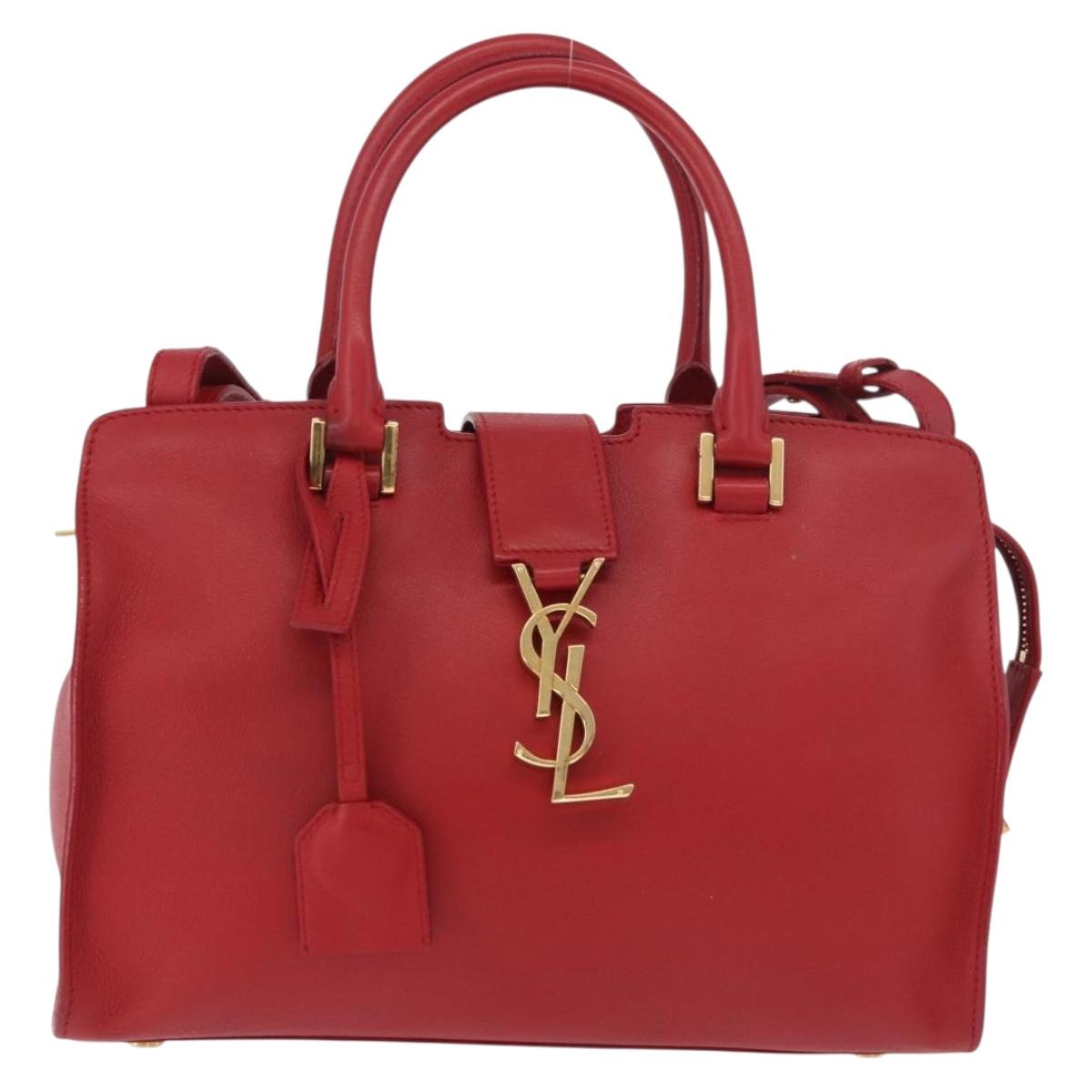 SAINT LAURENT Baby Cabas Hand Bag Leather 2way Red Gold Auth ka4869V