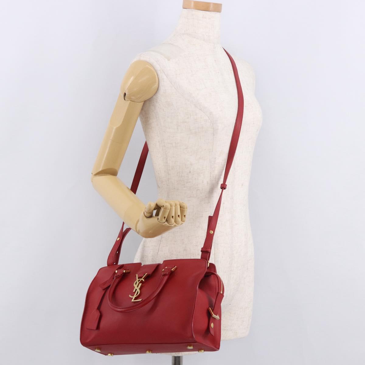 SAINT LAURENT Baby Cabas Hand Bag Leather 2way Red Gold Auth ka4869V