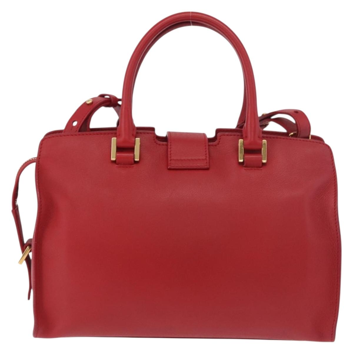 SAINT LAURENT Baby Cabas Hand Bag Leather 2way Red Gold Auth ka4869V