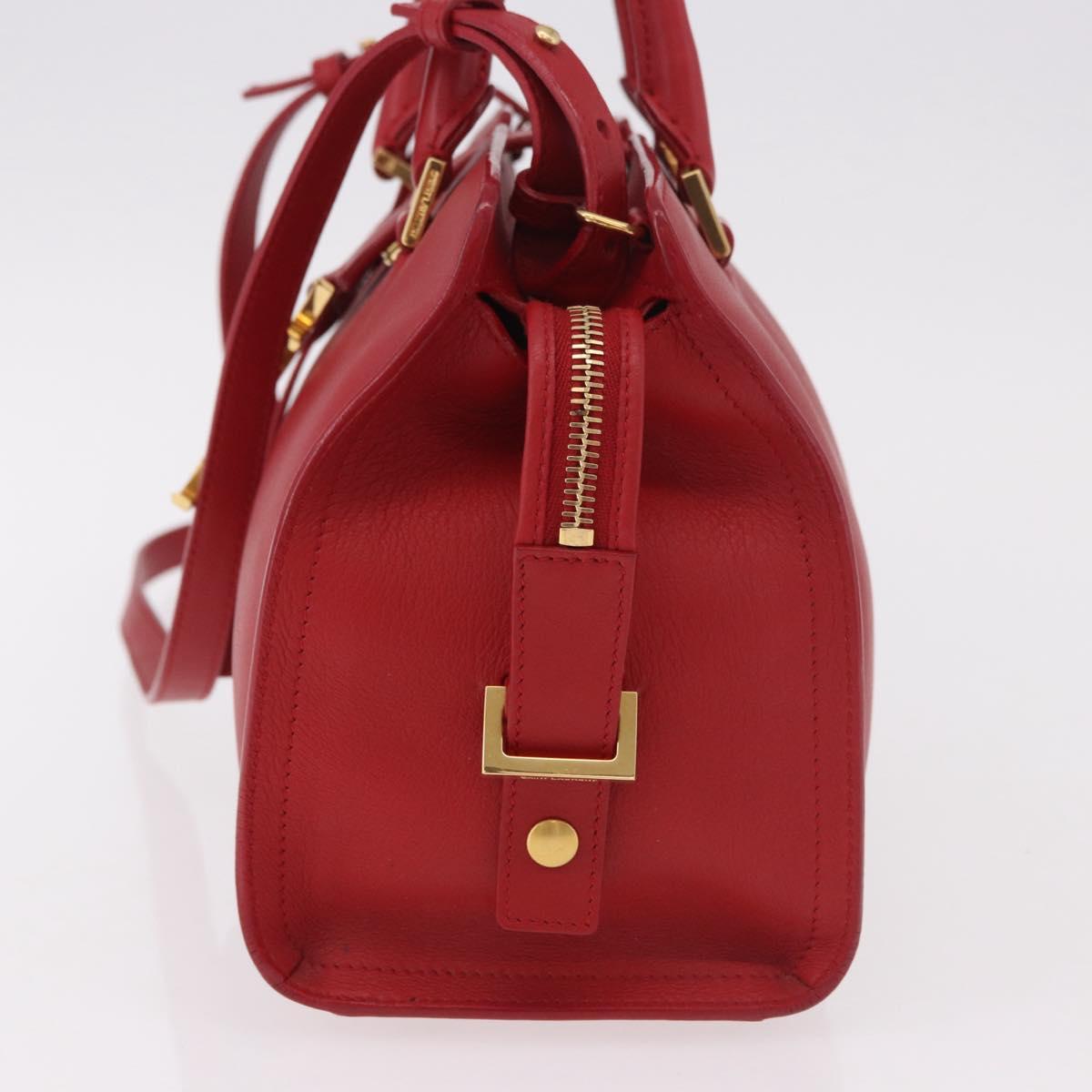 SAINT LAURENT Baby Cabas Hand Bag Leather 2way Red Gold Auth ka4869V