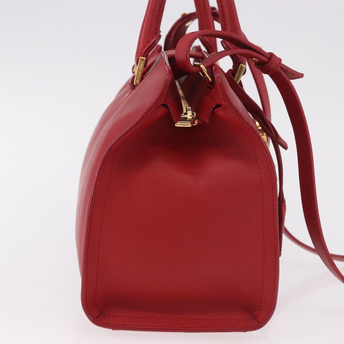 SAINT LAURENT Baby Cabas Hand Bag Leather 2way Red Gold Auth ka4869V