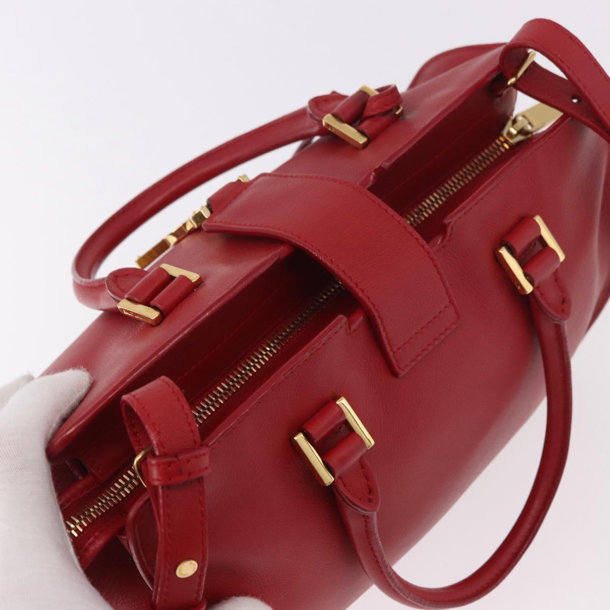 SAINT LAURENT Baby Cabas Hand Bag Leather 2way Red Gold Auth ka4869V