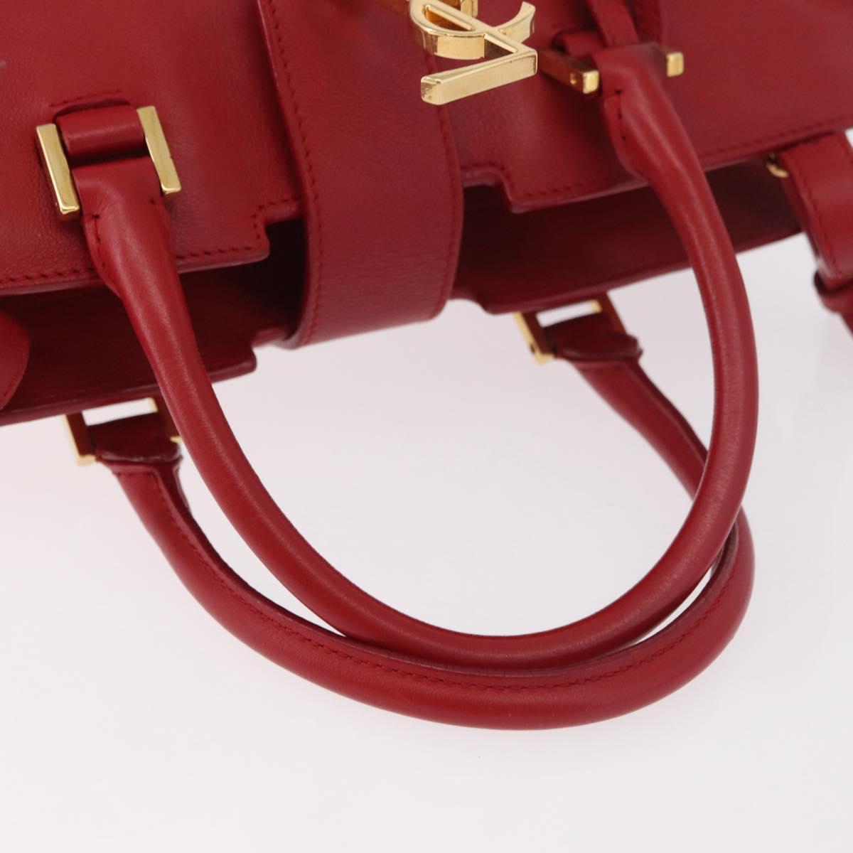 SAINT LAURENT Baby Cabas Hand Bag Leather 2way Red Gold Auth ka4869V