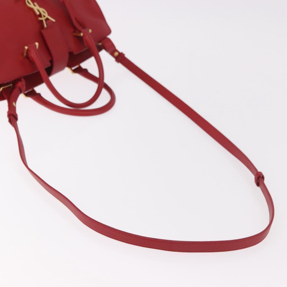SAINT LAURENT Baby Cabas Hand Bag Leather 2way Red Gold Auth ka4869V