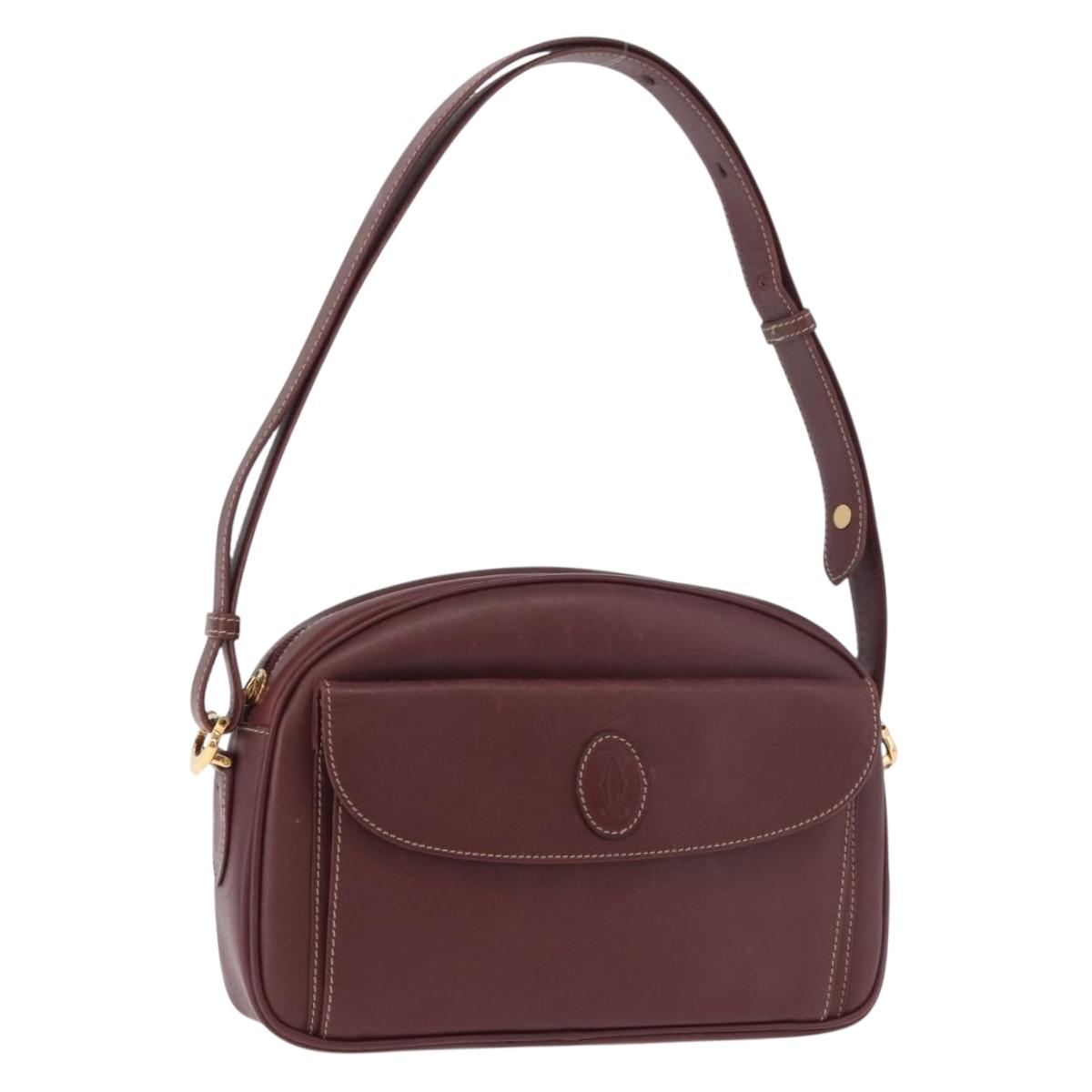 CARTIER Must Line Shoulder Bag Leather Bordeaux Gold Auth ka4870
