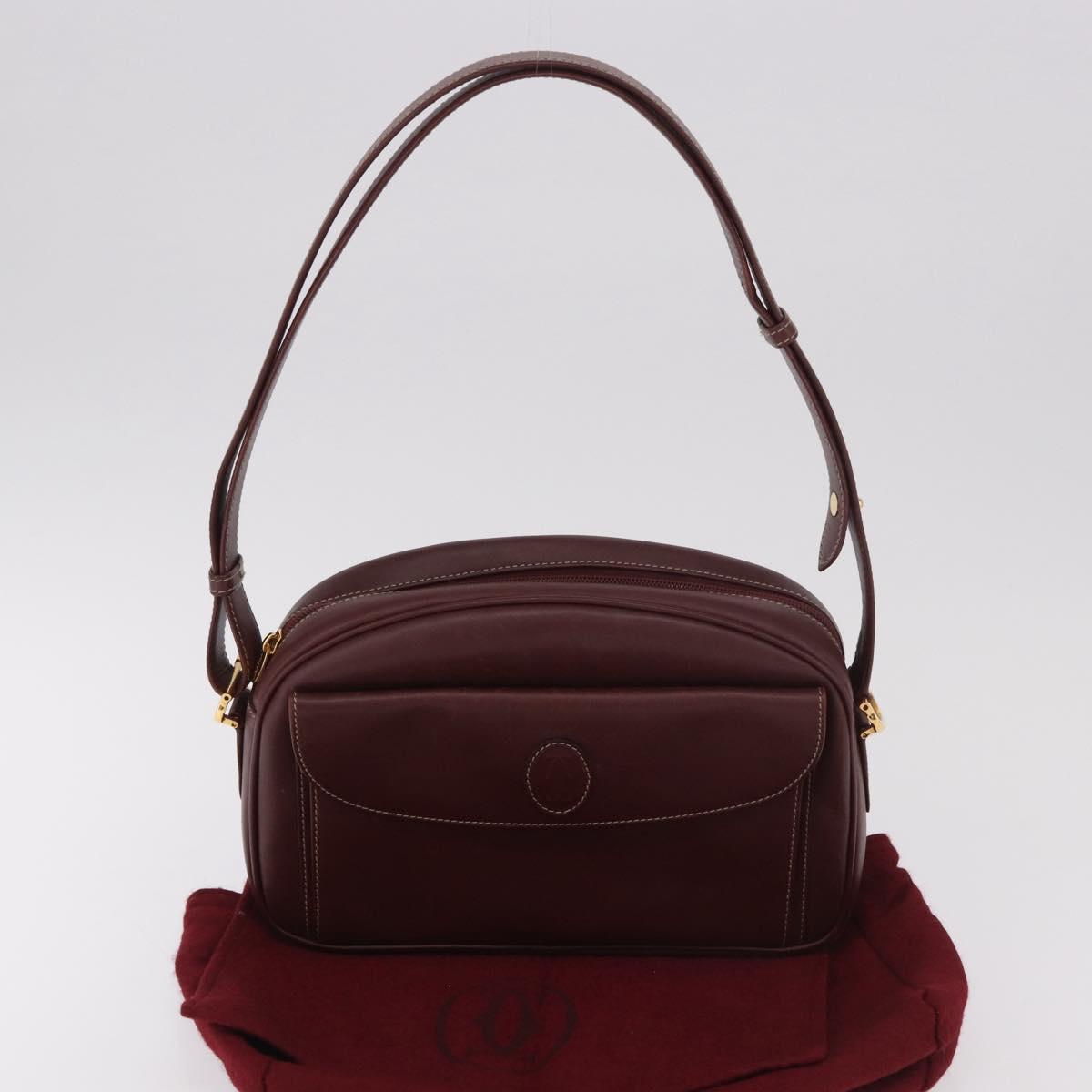 CARTIER Must Line Shoulder Bag Leather Bordeaux Gold Auth ka4870