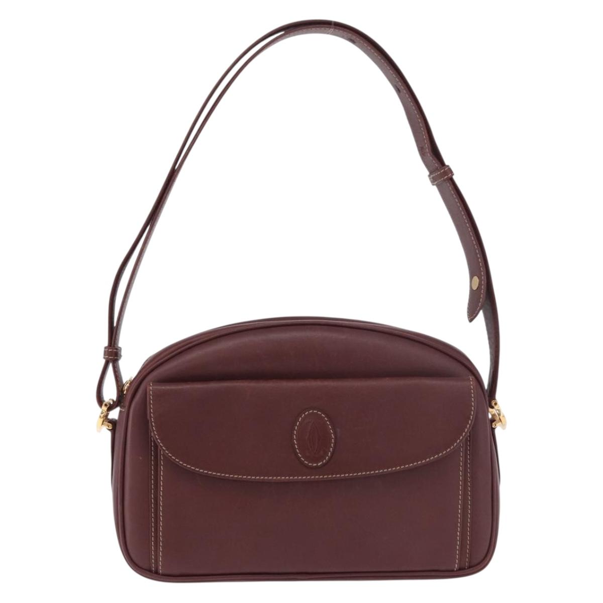 CARTIER Must Line Shoulder Bag Leather Bordeaux Gold Auth ka4870