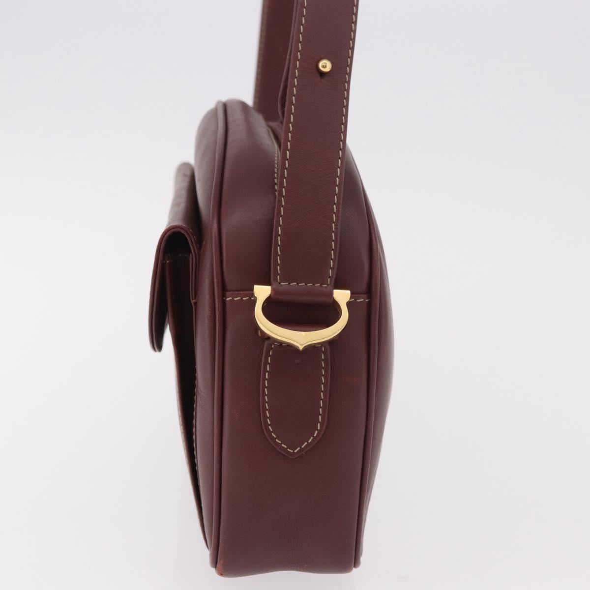 CARTIER Must Line Shoulder Bag Leather Bordeaux Gold Auth ka4870
