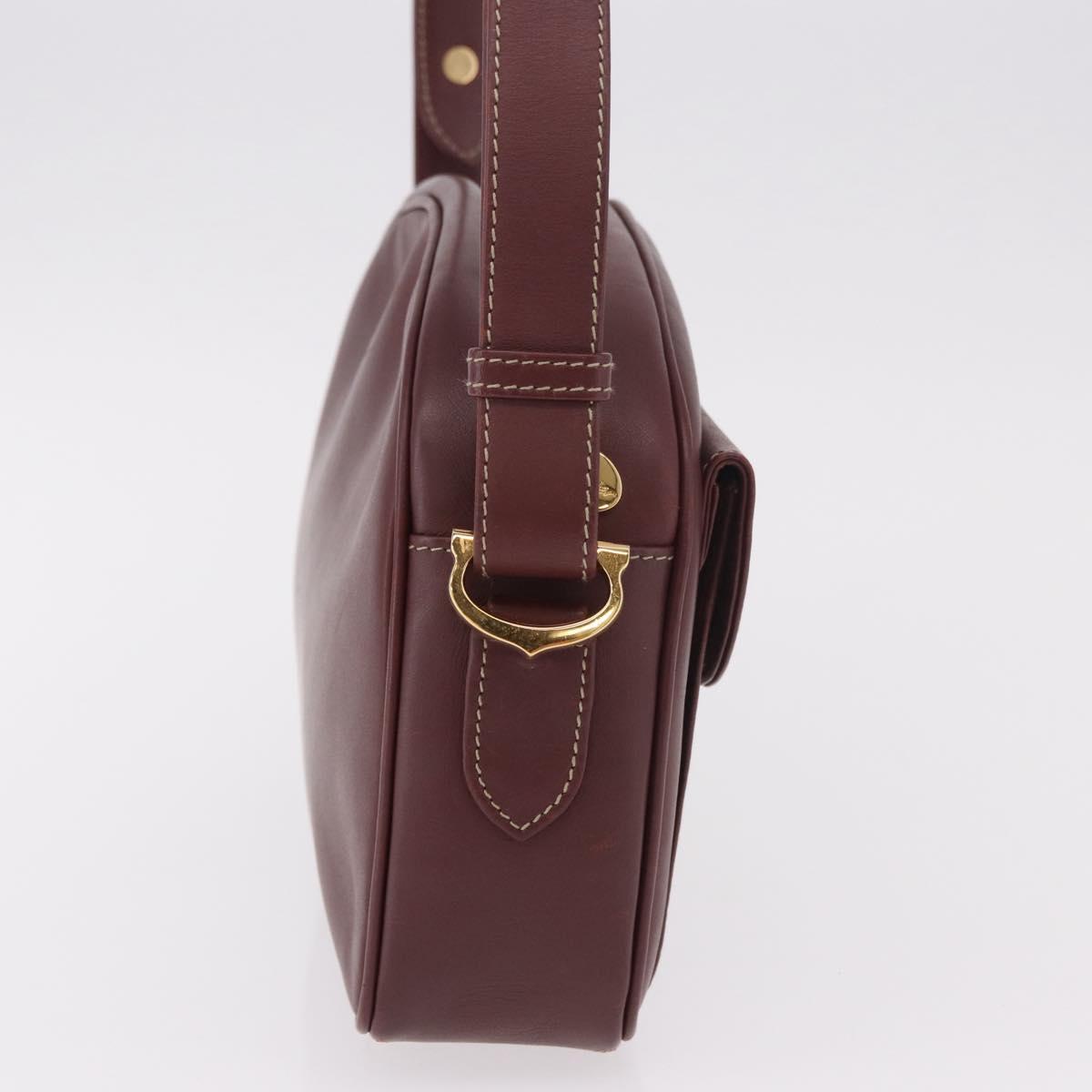 CARTIER Must Line Shoulder Bag Leather Bordeaux Gold Auth ka4870