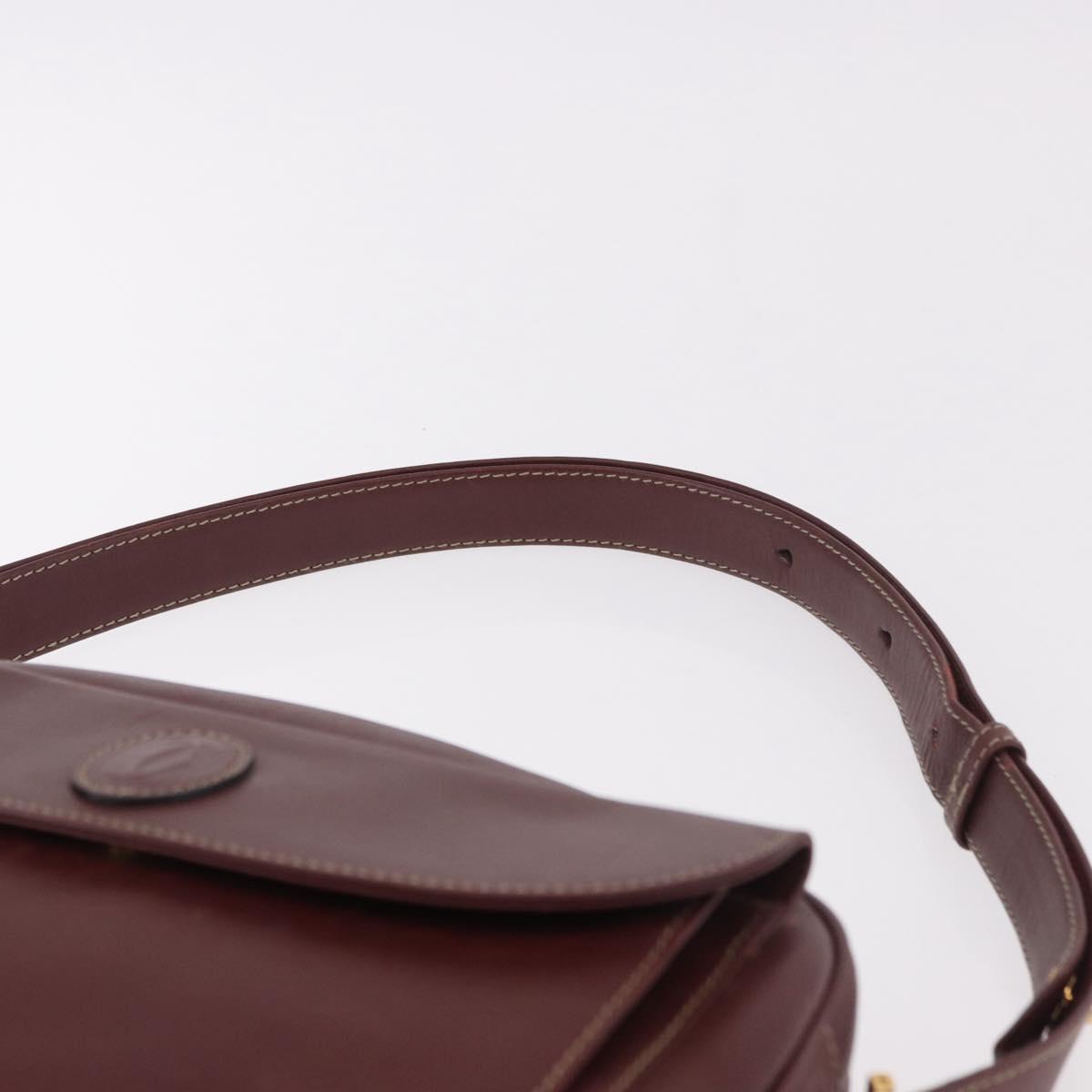 CARTIER Must Line Shoulder Bag Leather Bordeaux Gold Auth ka4870