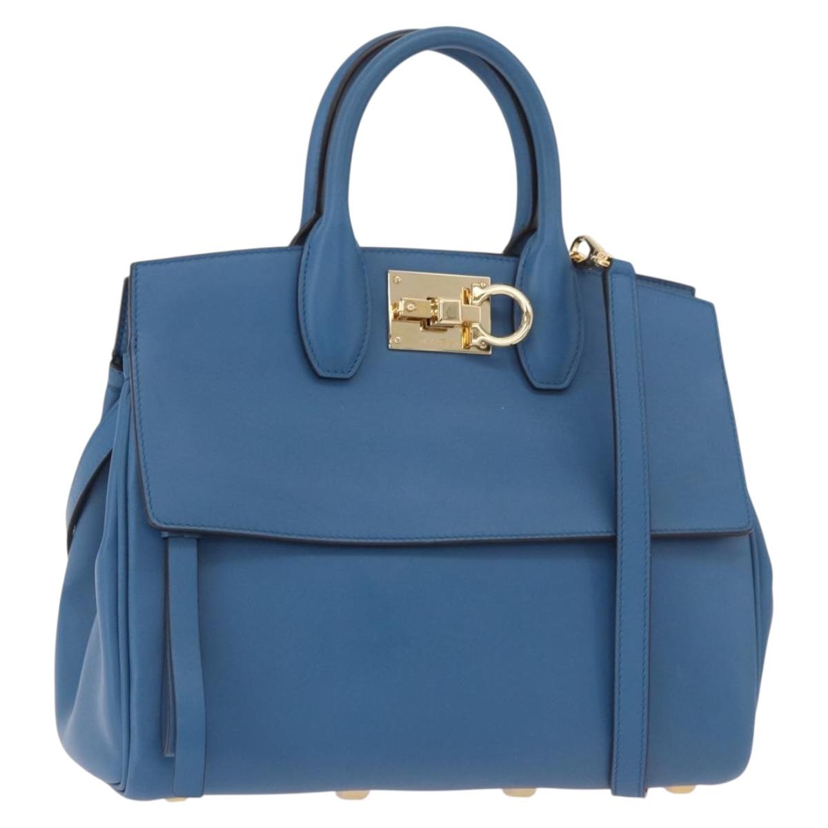 Salvatore Ferragamo Gancini Studio bag Bag Leather 2way Blue Gold Auth ka4871V