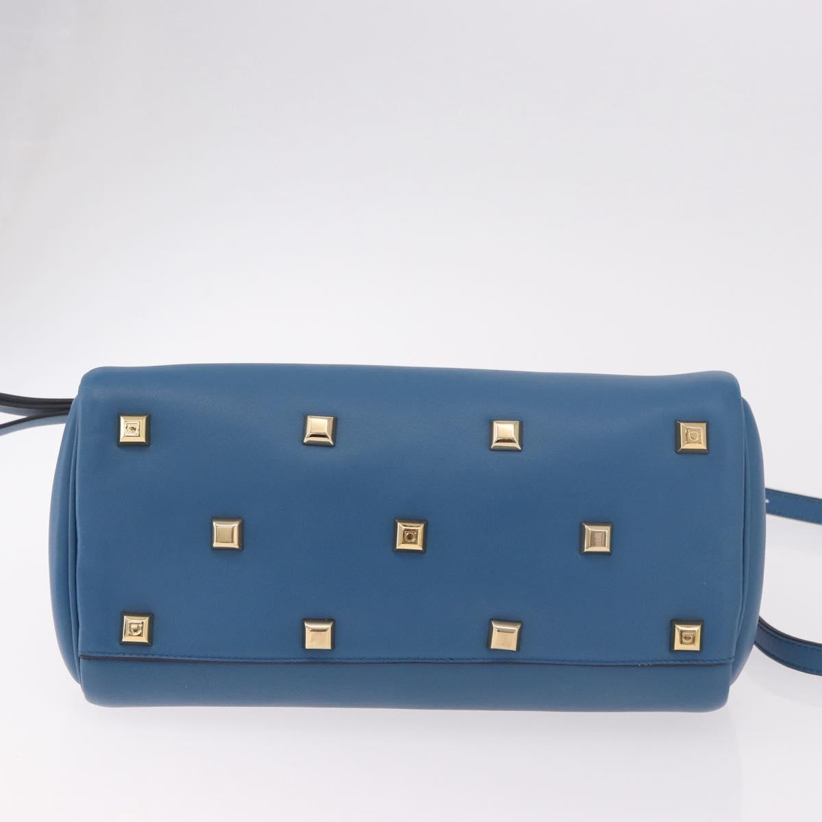 Salvatore Ferragamo Gancini Studio bag Bag Leather 2way Blue Gold Auth ka4871V