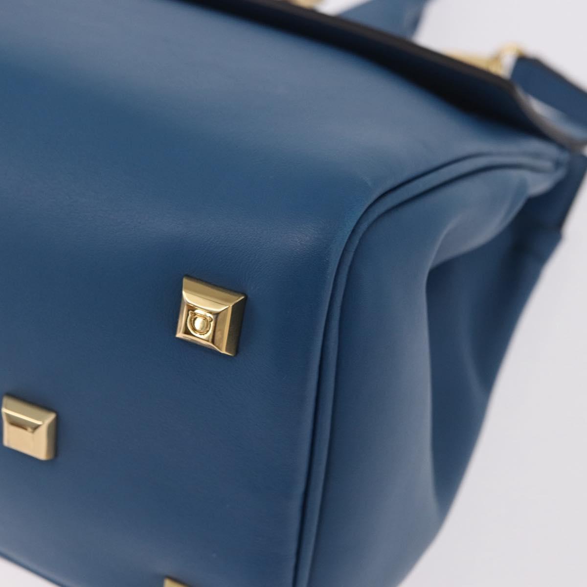 Salvatore Ferragamo Gancini Studio bag Bag Leather 2way Blue Gold Auth ka4871V