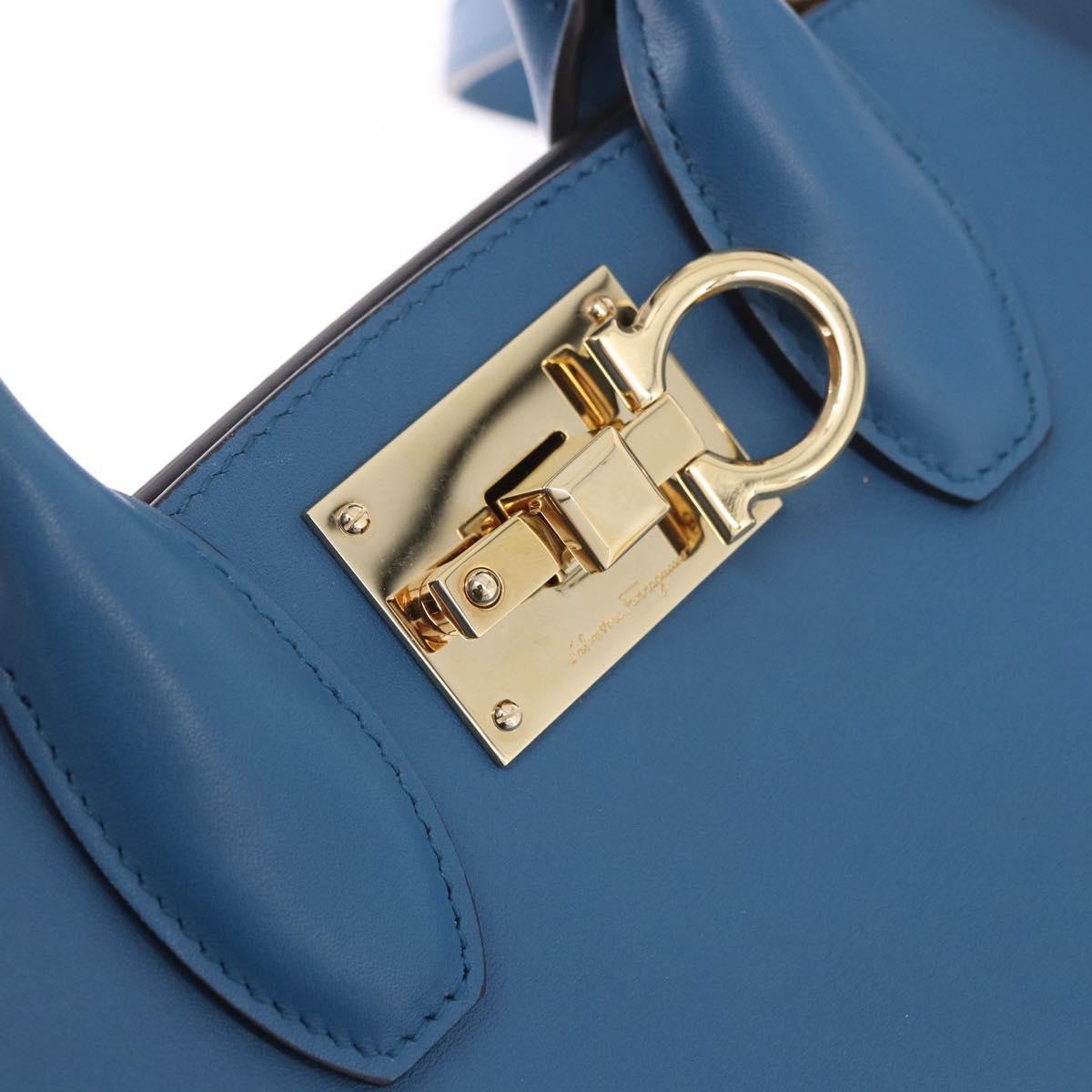 Salvatore Ferragamo Gancini Studio bag Bag Leather 2way Blue Gold Auth ka4871V