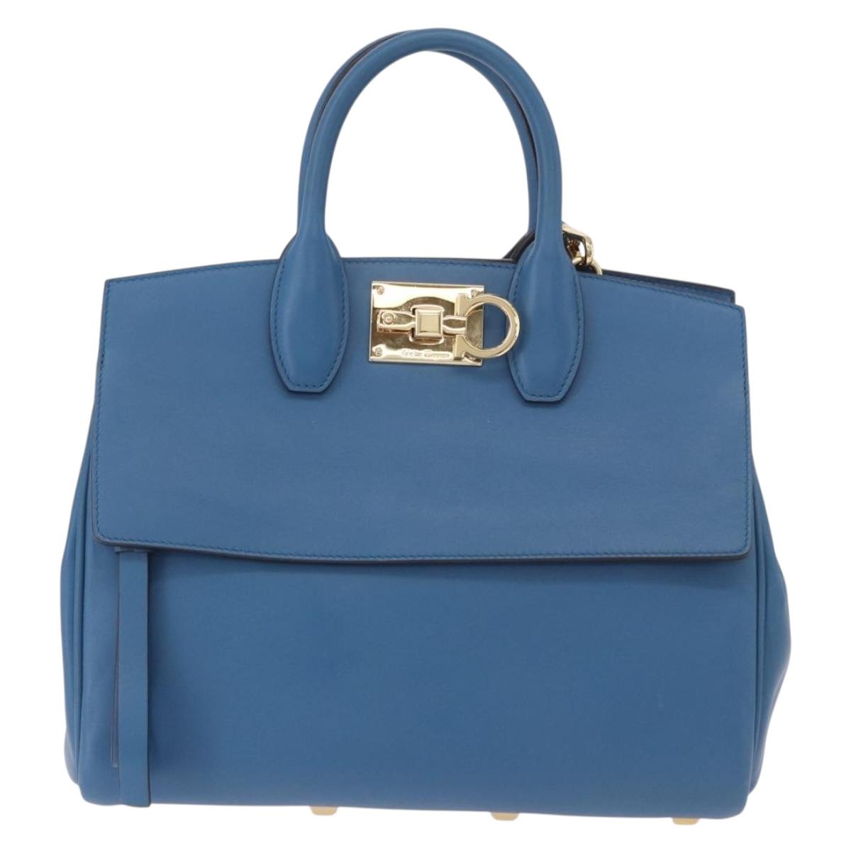 Salvatore Ferragamo Gancini Studio bag Bag Leather 2way Blue Gold Auth ka4871V