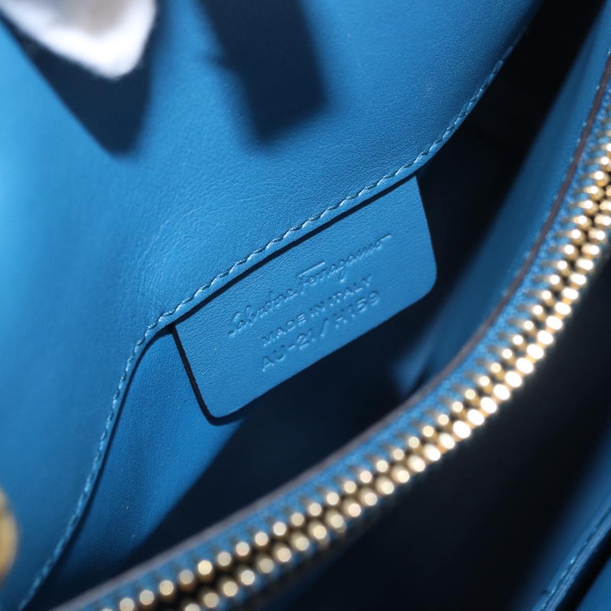 Salvatore Ferragamo Gancini Studio bag Bag Leather 2way Blue Gold Auth ka4871V