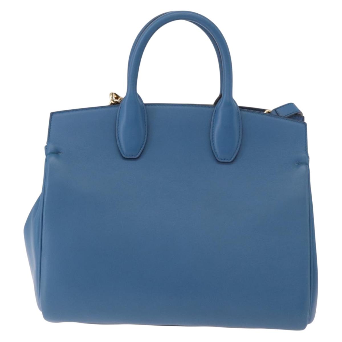 Salvatore Ferragamo Gancini Studio bag Bag Leather 2way Blue Gold Auth ka4871V