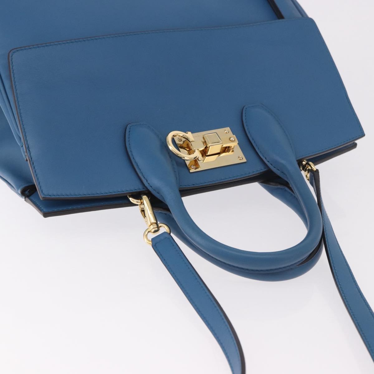 Salvatore Ferragamo Gancini Studio bag Bag Leather 2way Blue Gold Auth ka4871V