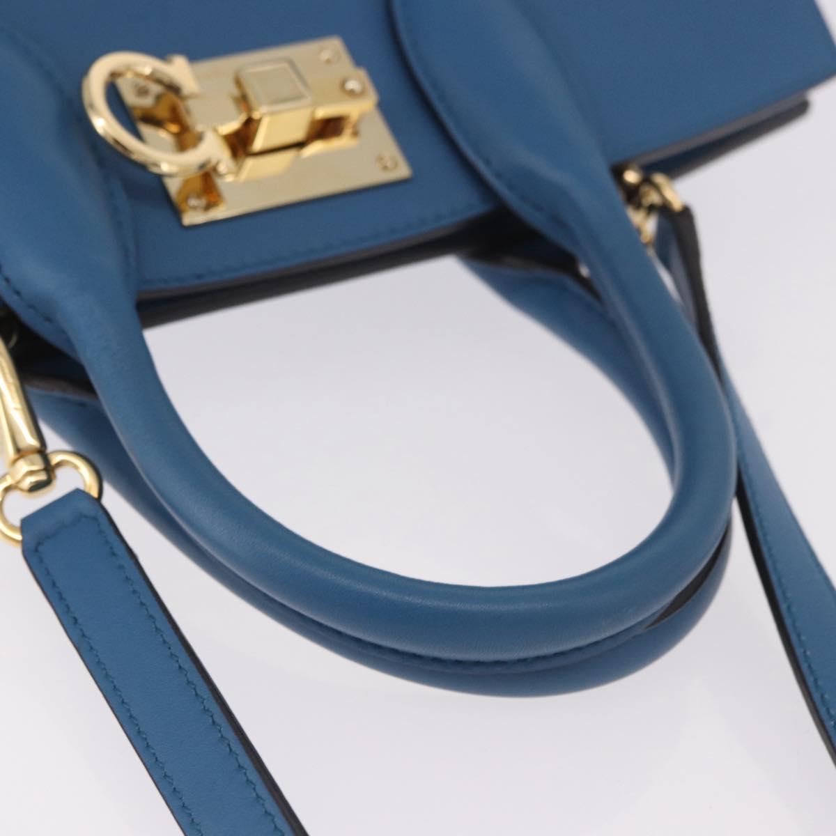 Salvatore Ferragamo Gancini Studio bag Bag Leather 2way Blue Gold Auth ka4871V