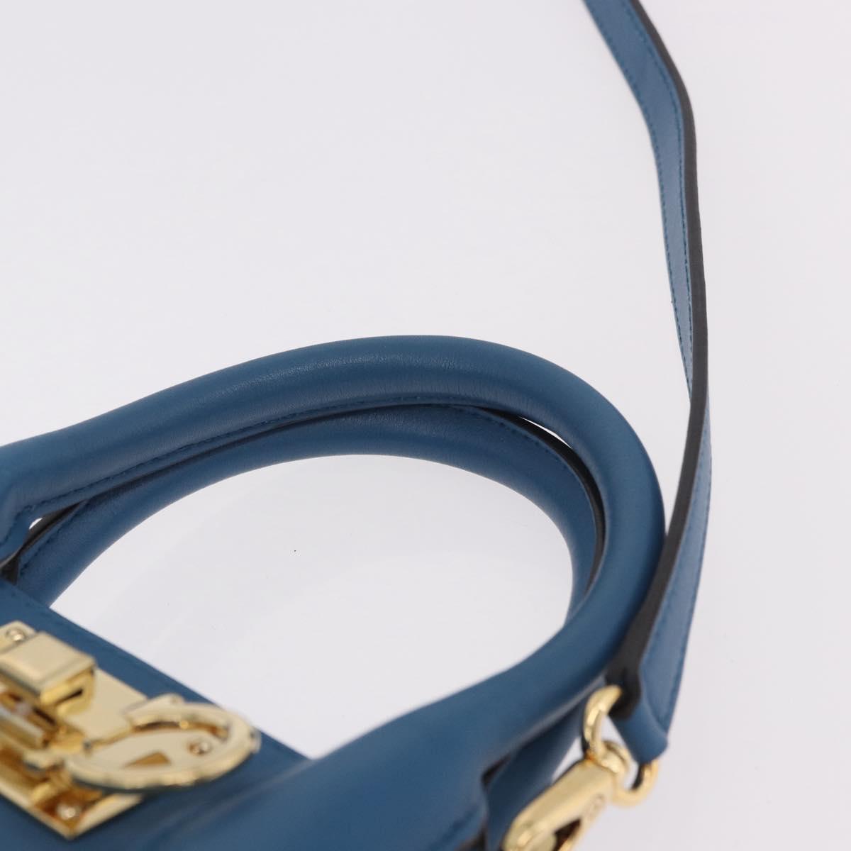 Salvatore Ferragamo Gancini Studio bag Bag Leather 2way Blue Gold Auth ka4871V
