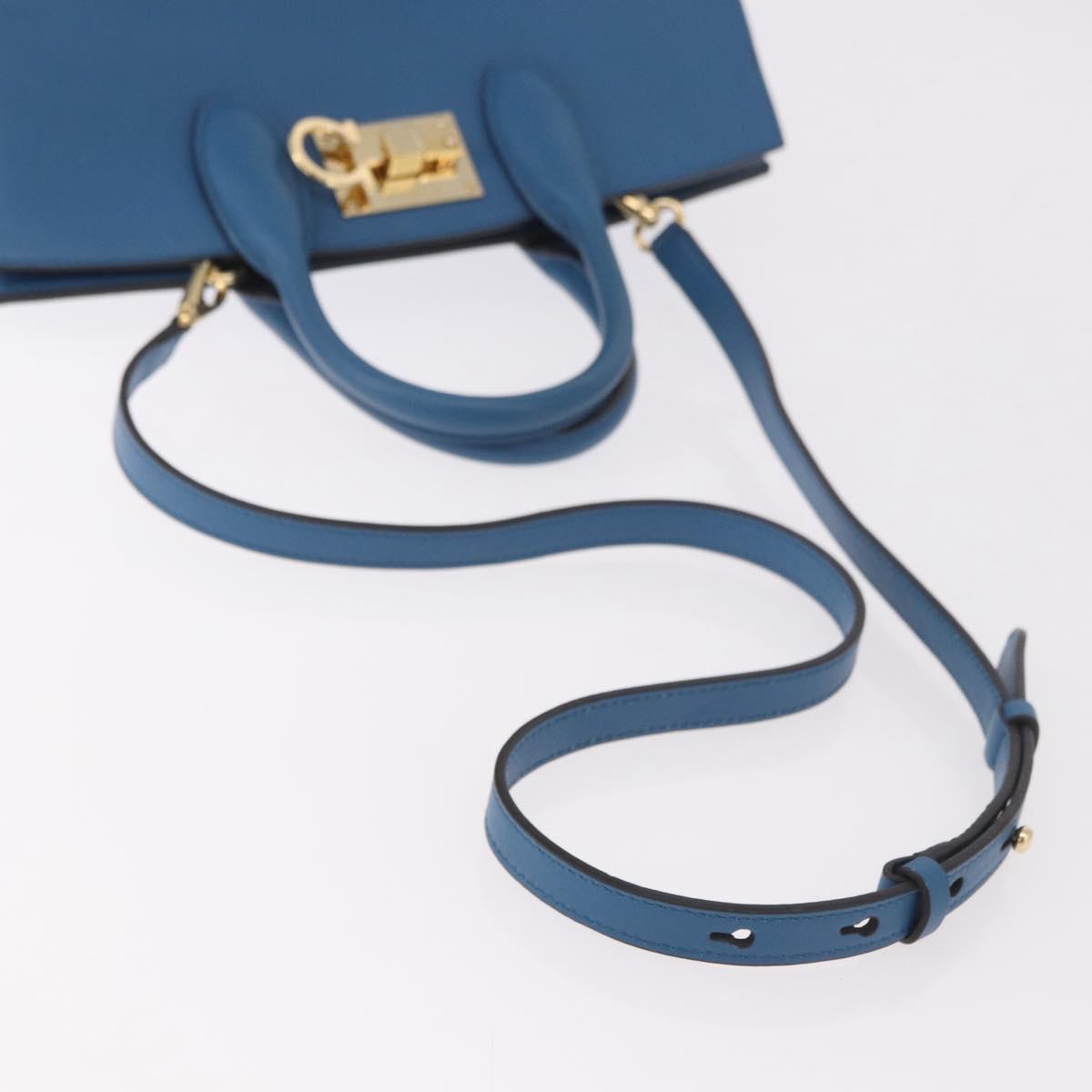 Salvatore Ferragamo Gancini Studio bag Bag Leather 2way Blue Gold Auth ka4871V